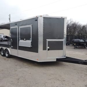 8.5' x 22' Charcoal Grey BBQ Porch Concession Food Trailer