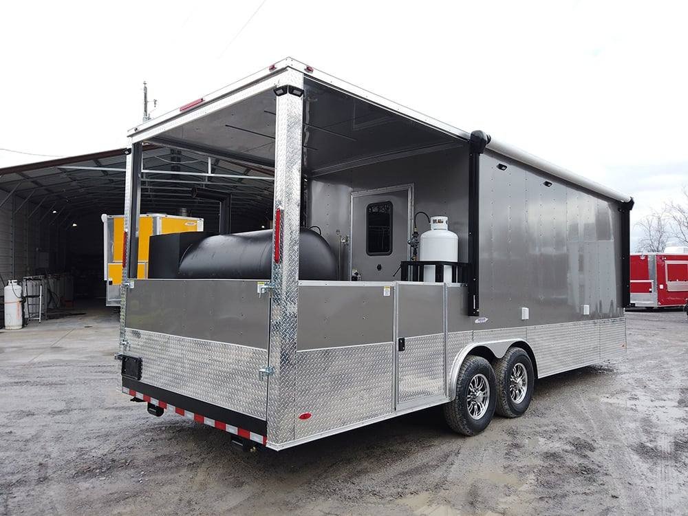 Light Pewter 8.5×24′ Double I Beam Porch Style Food Concession Trailer with Appliances