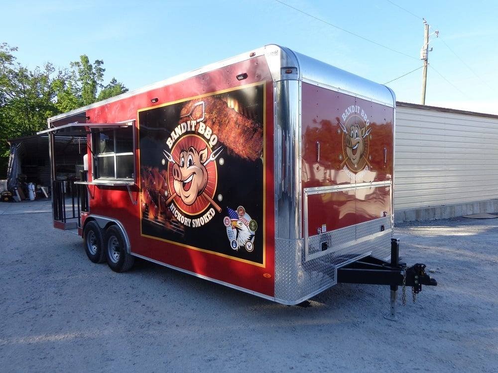 8.5′ x 22′ Flat Front Red Concession Porch Style Trailer With Appliances