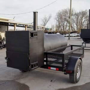 wood charcoal pit smoker trailer with wood cage and firebox - view 7