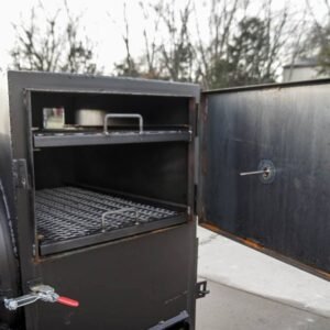 wood charcoal pit smoker trailer with wood cage and firebox - view 13