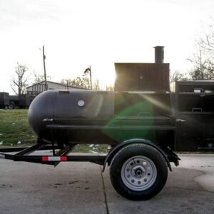 wood charcoal pit smoker trailer with wood cage and firebox - view 2