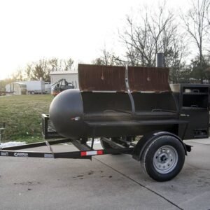 wood charcoal pit smoker trailer with wood cage and firebox - view 3