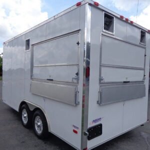 8.5 x 16 White Kitchen Trailer with fridge platform and marquee windows - view 10