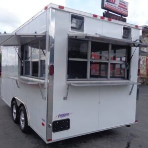8.5 x 16 White Kitchen Trailer with fridge platform and marquee windows - view 12