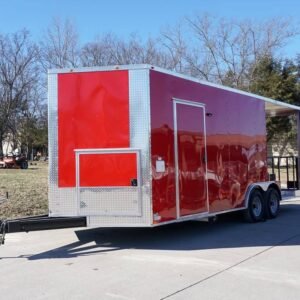 8.5 x 22 BBQ concession trailer red with 8-foot porch - view 2