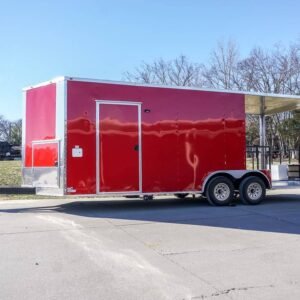 8.5 x 22 BBQ concession trailer red with 8-foot porch - view 3
