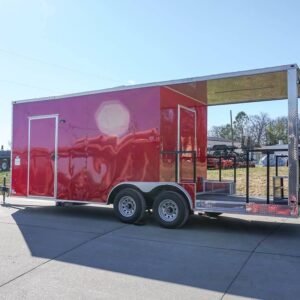 8.5 x 22 BBQ concession trailer red with 8-foot porch - view 4