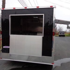8.5 x 16 Black Event Trailer with glass serving and flip-down windows - view 8