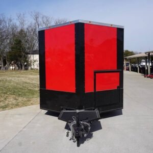 8.5 x 22 v-nose BBQ trailer red with 10-foot porch - view 2