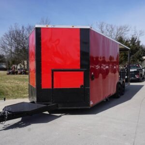 8.5 x 22 v-nose BBQ trailer red with 10-foot porch - view 4