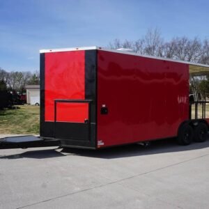 8.5 x 22 v-nose BBQ trailer red with 10-foot porch - view 3