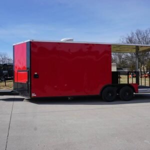 8.5 x 22 v-nose BBQ trailer red with 10-foot porch - view 5