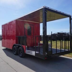8.5 x 22 v-nose BBQ trailer red with 10-foot porch - view 7