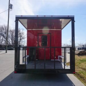 8.5 x 22 v-nose BBQ trailer red with 10-foot porch - view 8