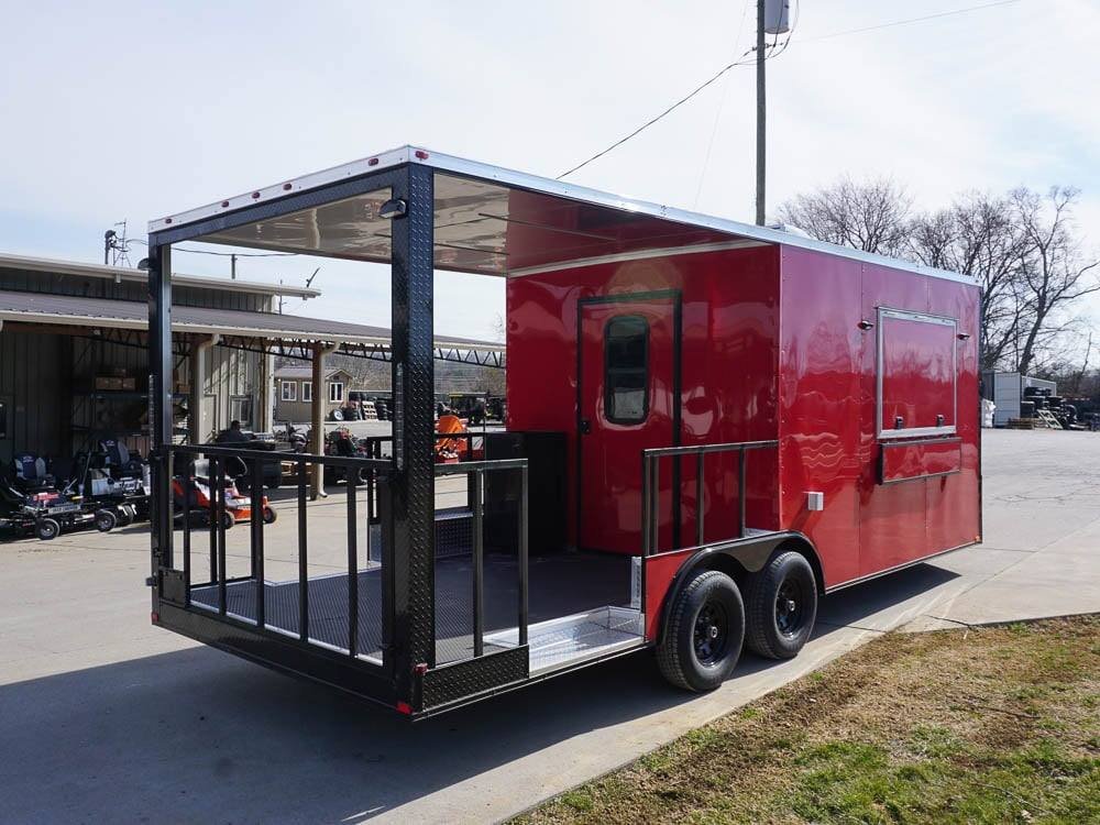 8.5 x 22 Red V-Nose BBQ Porch Concession with Blackout Trim Package