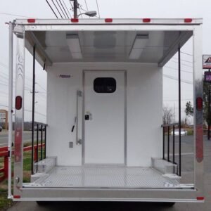 8.5 x 18 White Smoker Trailer with open porch and checkered awning - view 10