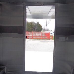 8.5 x 18 White Smoker Trailer with open porch and checkered awning - view 14