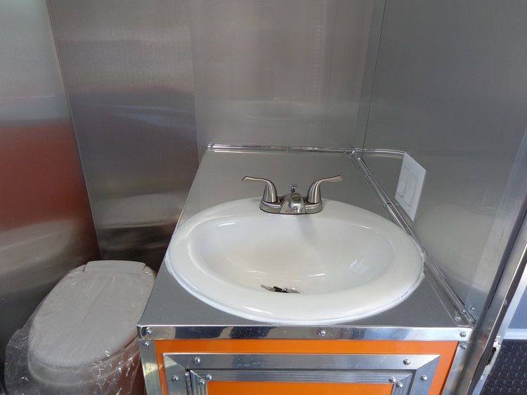 Concession Trailer 8.5’x30′ Event BBQ Smoker Catering (Black & Orange) Restroom — photo 3