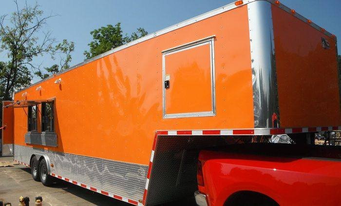 Concession Trailer 8.5’x34′ Food BBQ Vending Event Gooseneck (Orange) Restroom — photo 14