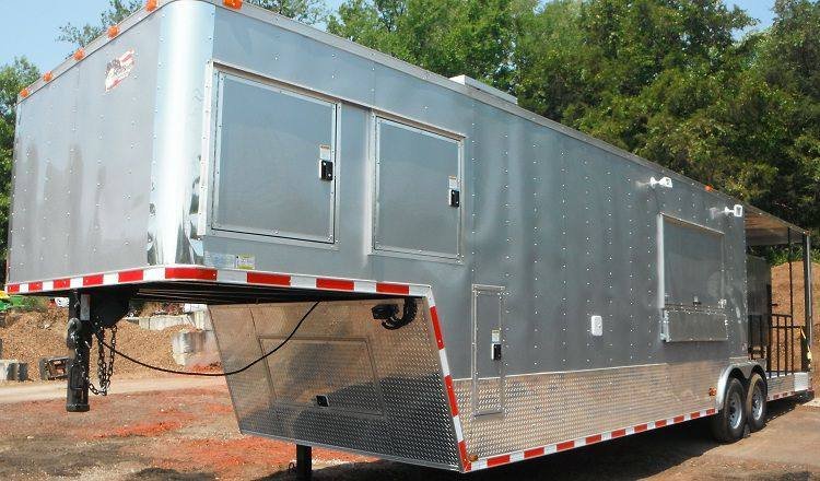 Concession Trailer 8.5′ x 38′ Silver Gooseneck Catering — photo 2