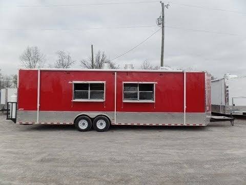 8.5′ x 30′ Concession Food Trailer Red With Appliances