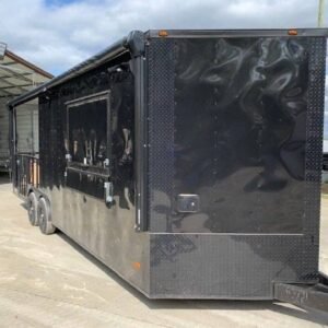 8.5' x 24' Black Porch Style BBQ Concession Food Trailer