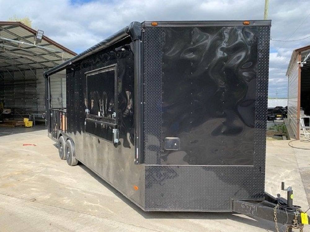8.5′ x 24′ Black Porch Style BBQ Concession Food Trailer
