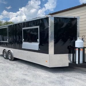 8.5' x 24' Black BBQ Porch Concession Food Trailer with Appliances