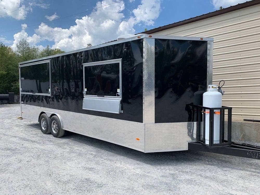 8.5′ x 24′ Black BBQ Porch Concession Food Trailer with Appliances