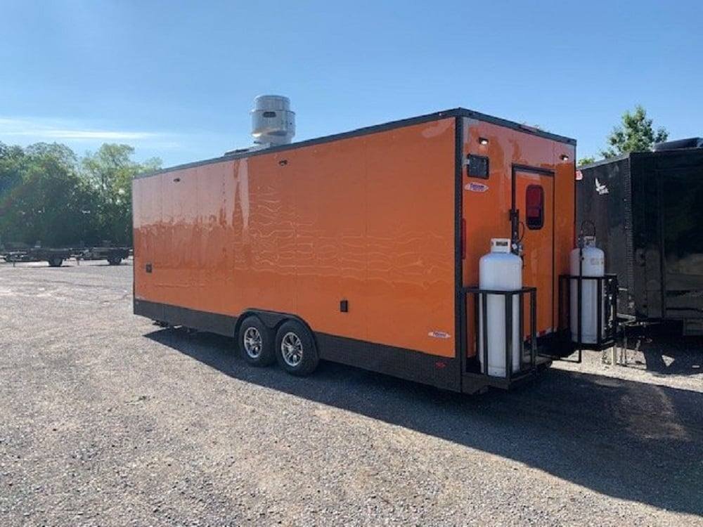 8.5′ x 24′ Orange Concession Food Trailer with Restroom and Appliances