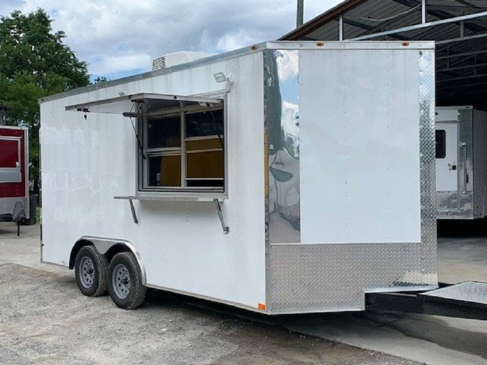 8.5′ x 16′ White Concession Food Trailer With Appliances