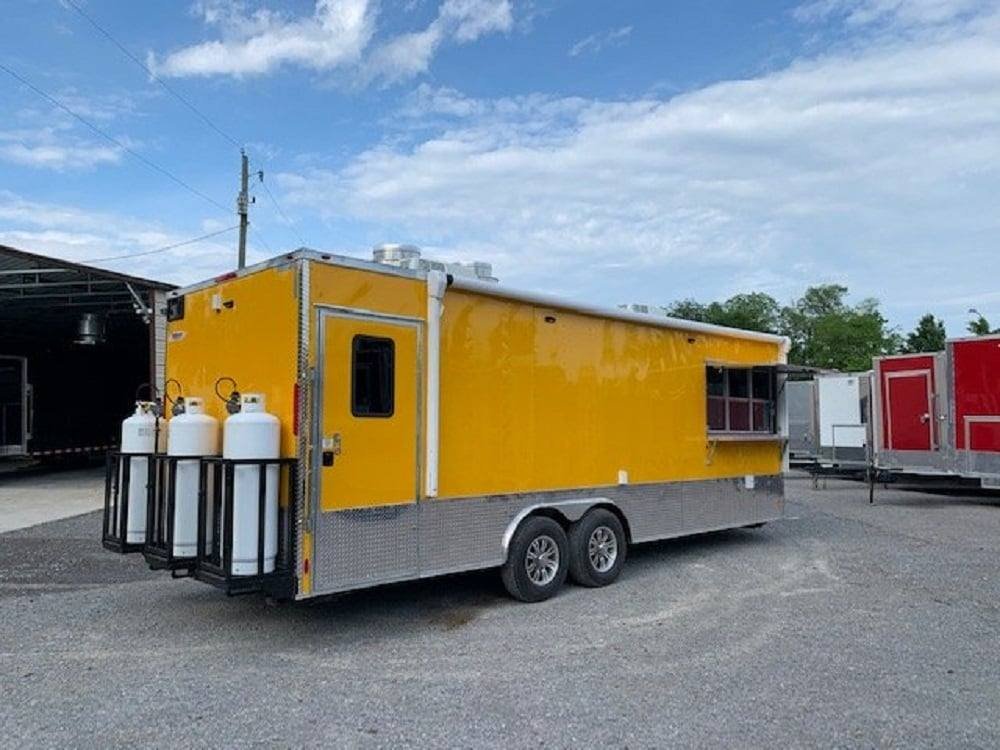 8.5′ x 24′ Penske Yellow Concession Food Trailer with Restroom