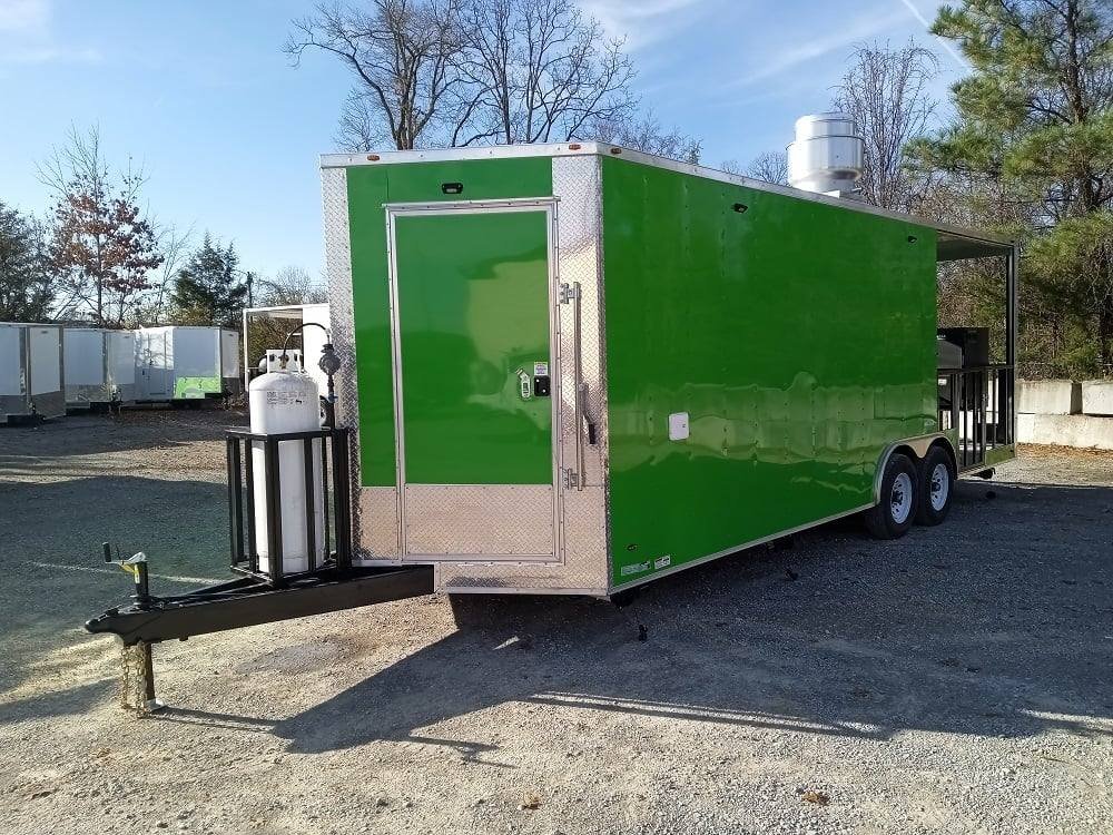 8.5′ x 24′ Lime Green BBQ Porch Style Concession Trailer with Restroom and Appliances — photo 3