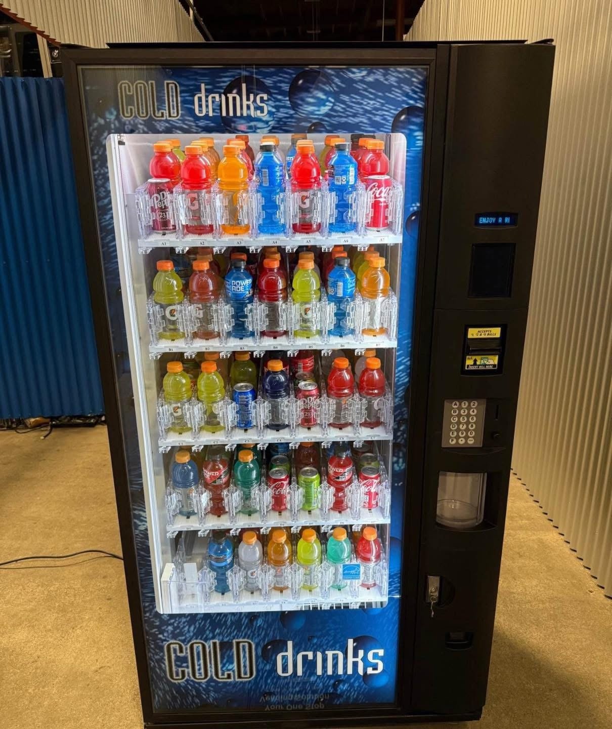 Crane Dixie Narco Bevmax 4-3800 Drink Soda Vending Machine Used Crane Bevmax 3800 drink vending machine, glass-front elevator beverage vendor - view 2