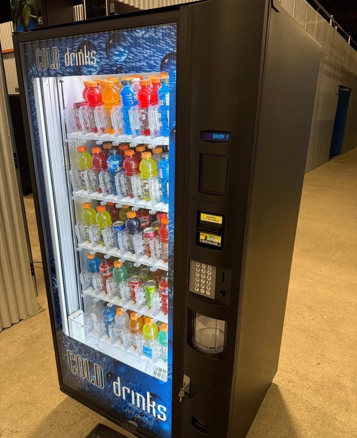 Crane Dixie Narco Bevmax 4-3800 Drink Soda Vending Machine Used Crane Bevmax 3800 drink vending machine, glass-front elevator beverage vendor - view 3
