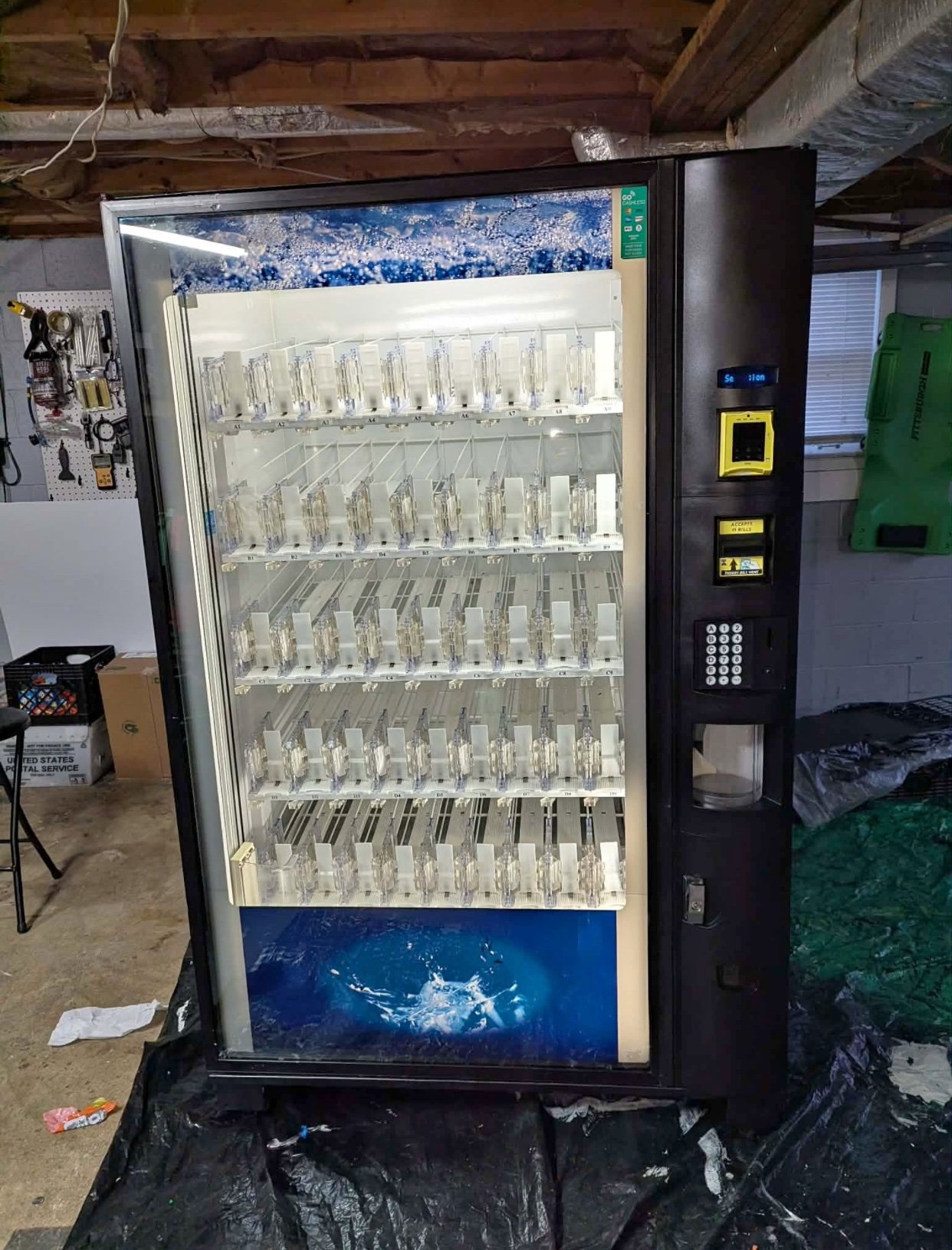 Dixie Narco BevMax 5800 Glass Front Elevator Style Drink Vending Machine with credit card reader
