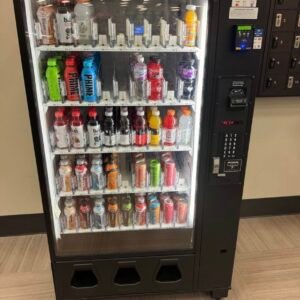 Dixie Narco BevMax 5591 Glass Front Beverage Vending Machine with credit card reader.