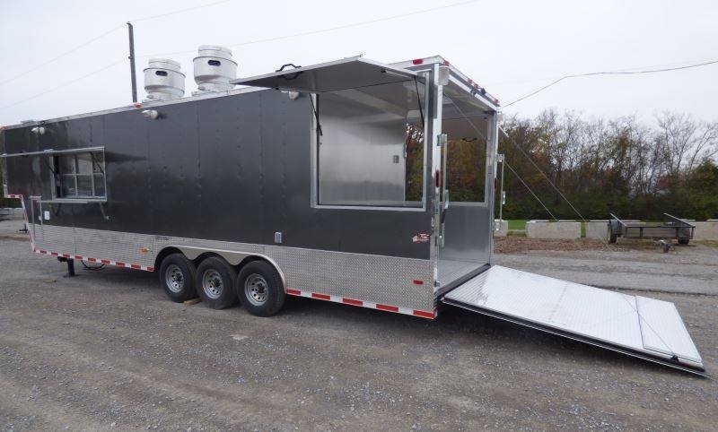 Concession Trailer Gooseneck Charcoal Gray 8.5′ x 36′ BBQ Smoker Event Catering — photo 3