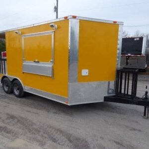 8.5 x 16 yellow BBQ trailer with 5-foot rear porch - view 6