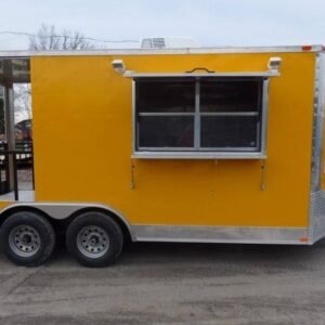 8.5 x 16 yellow BBQ trailer with 5-foot rear porch - view 2
