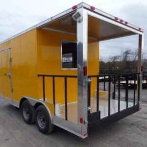 8.5 x 16 yellow BBQ trailer with 5-foot rear porch - view 4