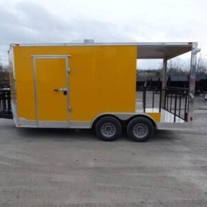 8.5 x 16 yellow BBQ trailer with 5-foot rear porch - view 3