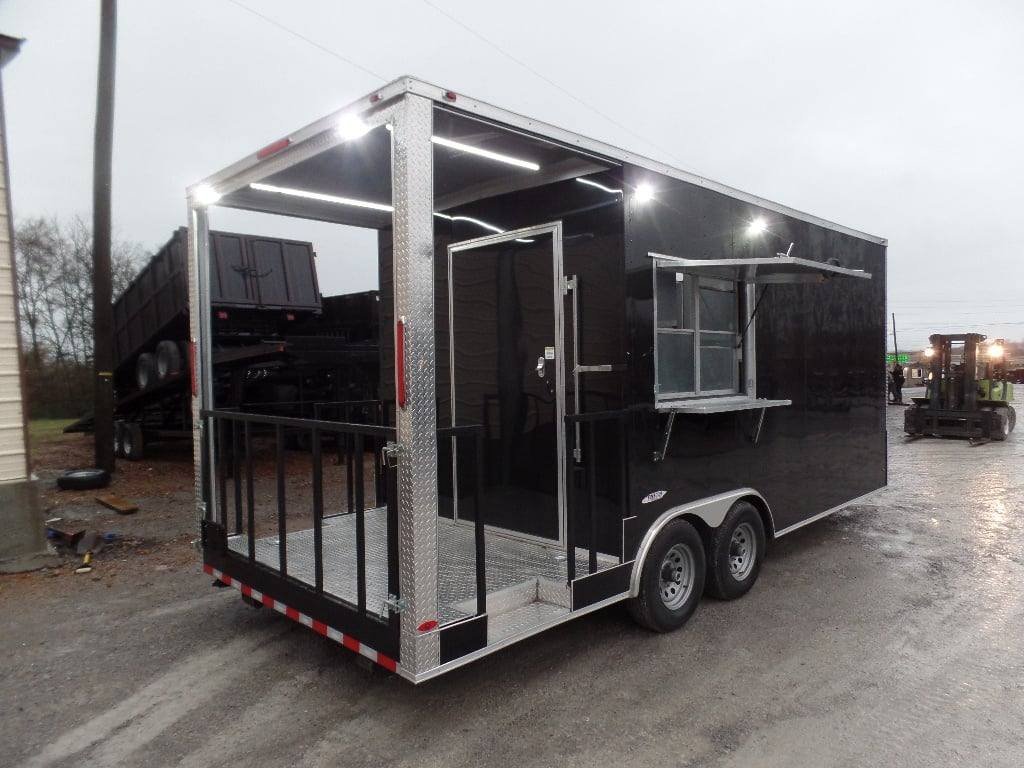 8.5′ x 20′ Black BBQ Porch Concession Food Trailer With Appliances