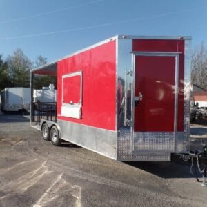 8.5 x 20 red porch trailer with wood walls and smoker porch - view 10
