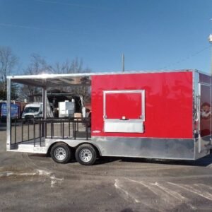 8.5 x 20 red porch trailer with wood walls and smoker porch - view 14