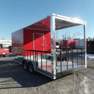 8.5 x 20 red porch trailer with wood walls and smoker porch - view 12