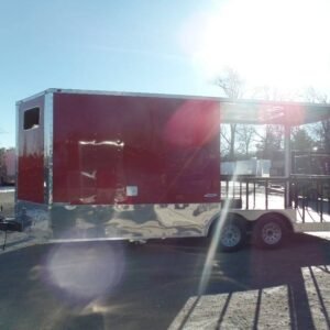 8.5 x 20 red porch trailer with wood walls and smoker porch - view 11