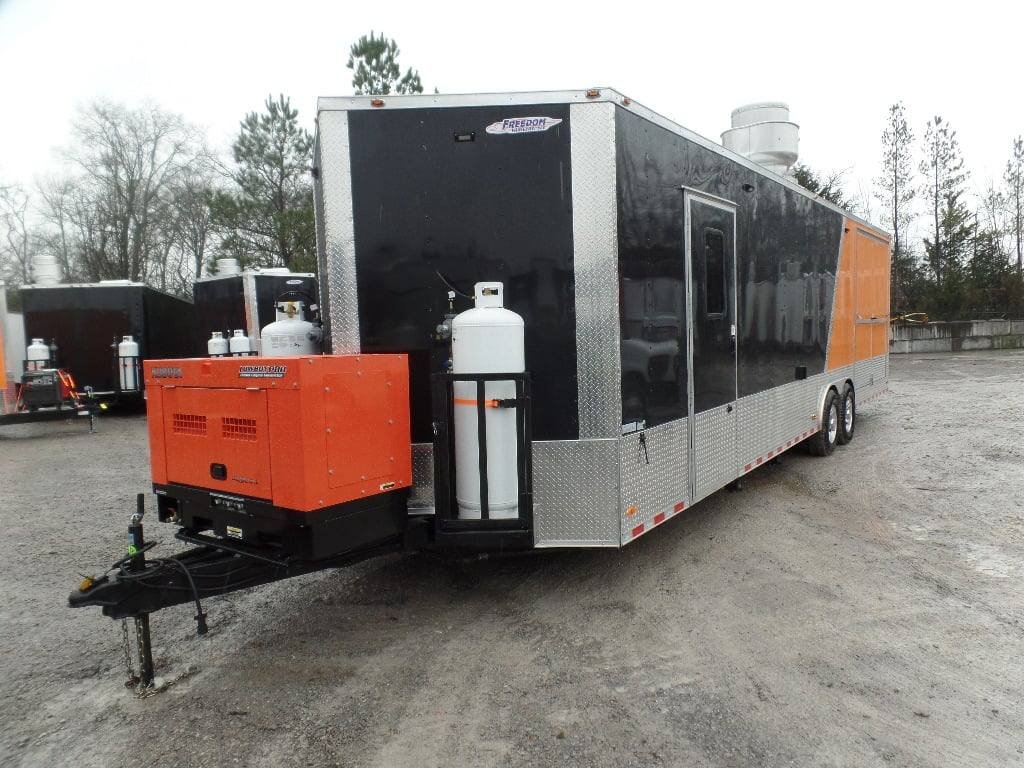 8.5′ x 30′ Black and Orange Porch Style Concession Food Trailer with Restroom — photo 14