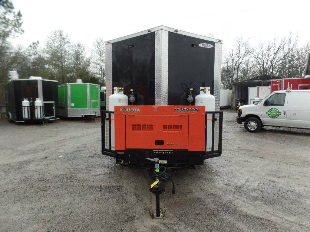 8.5′ x 30′ Black and Orange Porch Style Concession Food Trailer with Restroom — photo 11